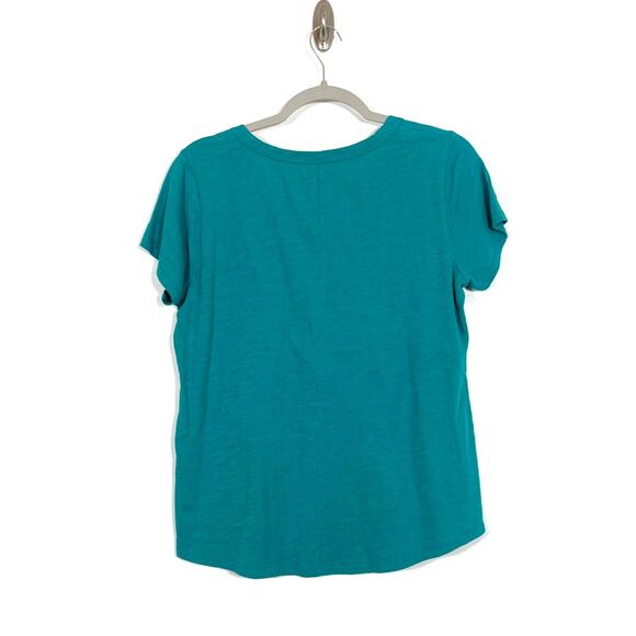 Eileen Fisher Teal Organic Cotton V-Neck Short Sleeve Tee Shirt Sz XS Minimalist - Picture 2 of 6
